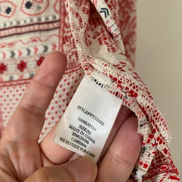 White Crow Red Patchwork Tie Front Blouse Button Down Shirt Women’s XS - Picture 9 of 10